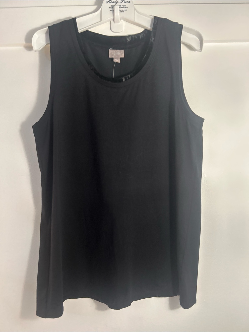 New J.Jill Black Stretch Sleeveless Scoop Neck Tank with Velvet Rim at Neck. L
